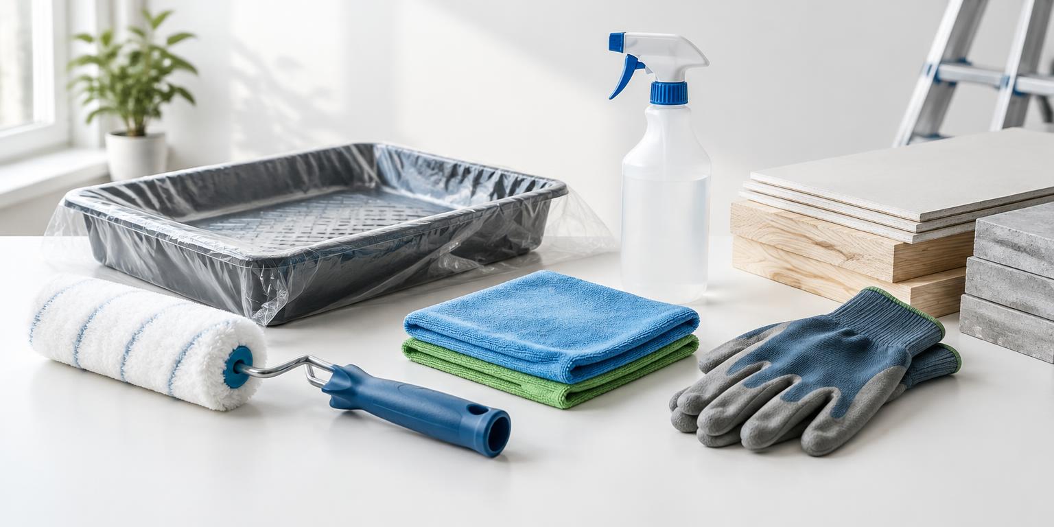 Werkzeuge für Malerarbeiten, Reinigung und die Bereitstellung von Baumaterial